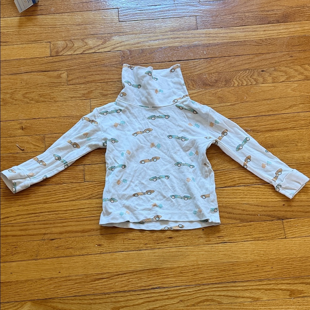 Little English Cream and Green Car Print Turtleneck